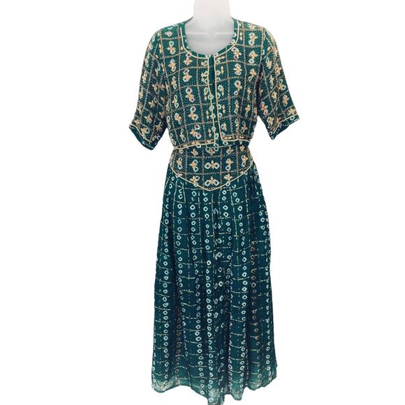 Bandhani Lengha Choli Bollywood Size Med Vintage Sequin Beaded Beautiful Green